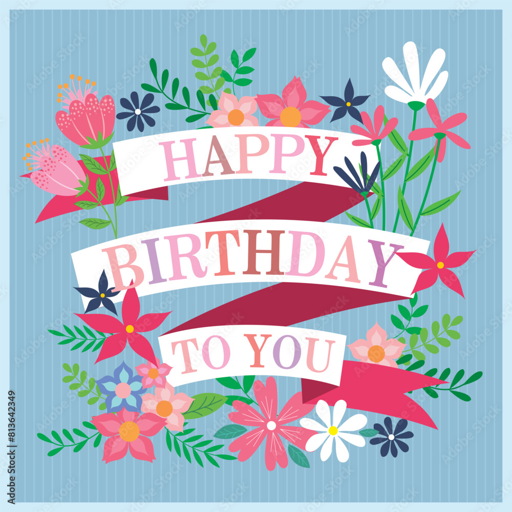 Happy birthday card design with flowers and lettering Stock Vector ...