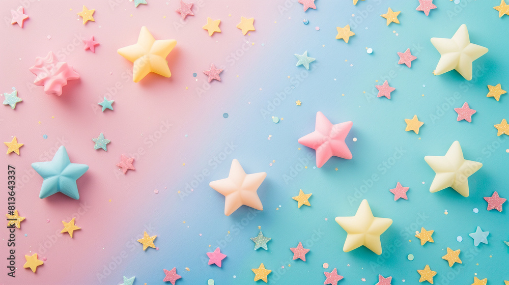 colorful background with pastel stars in minimal concept setting, copy space colorful background with pastel stars in minimal concept setting, copy space