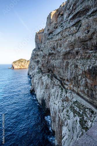 Escala of Cabirol, a long stairs that goes to Neptune Caves in Sardinia. photo