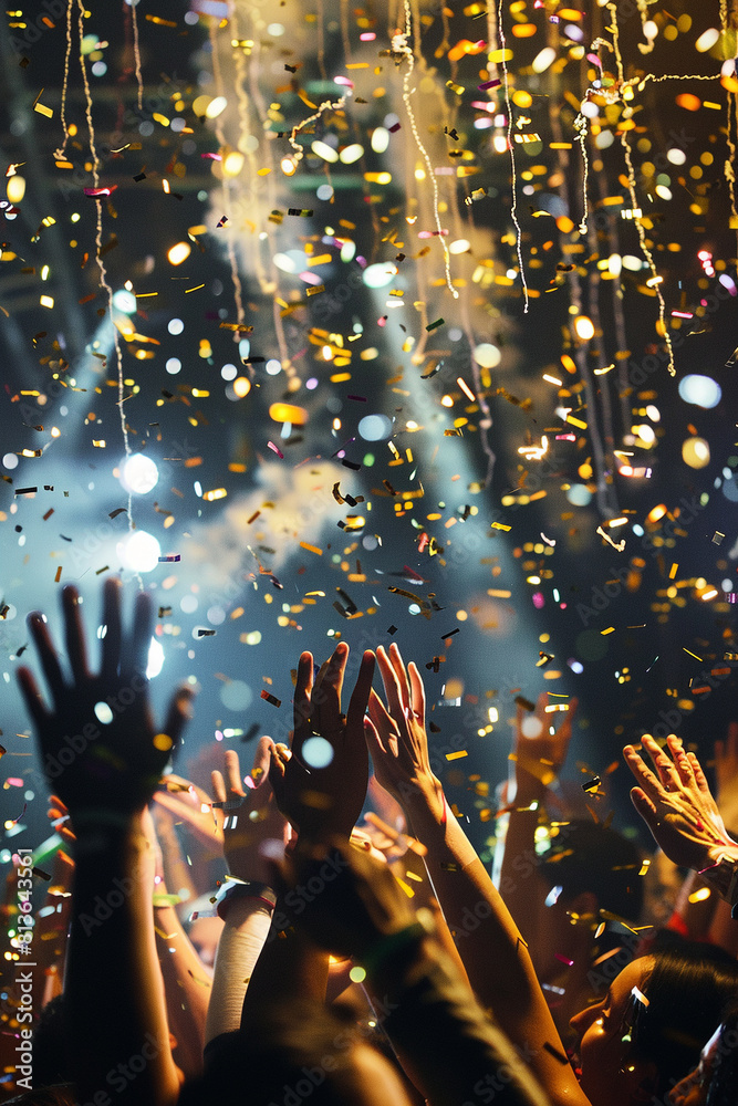 custom made wallpaper toronto digitalpeople celebrating in a party, hands raised, in the style of dripping painting, gold confetti flying