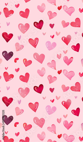 2d flat style repeating pattern of small hearts on a flat pink background