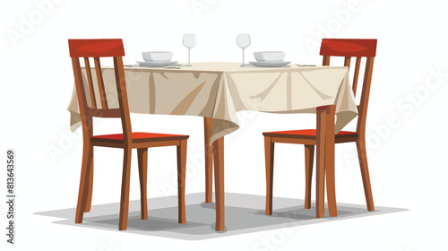 Dining table with tablecloth on white backgroundd Vector