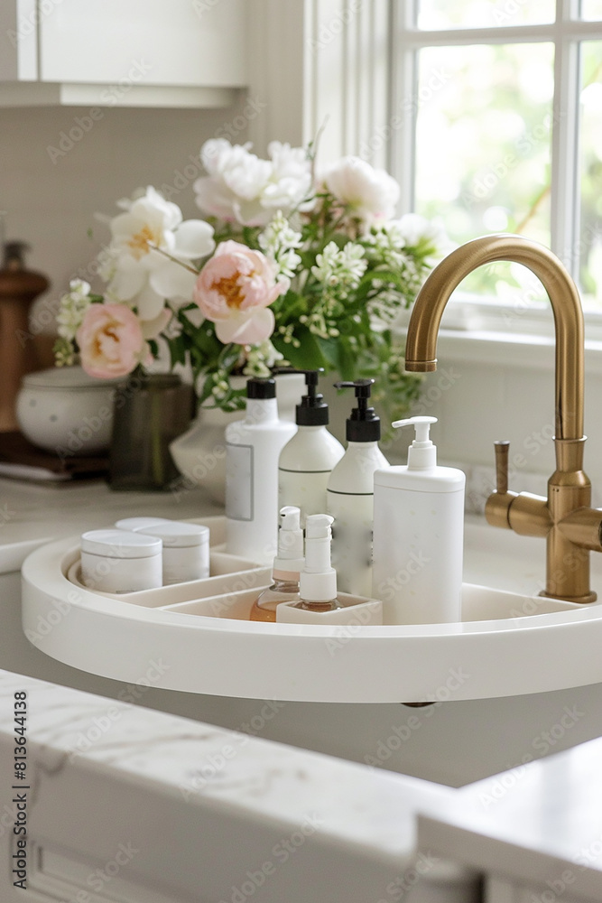 Hand wash bottles mockup in bathroom generated.Ai Hand wash bottles mockup in bathroom generated.Ai