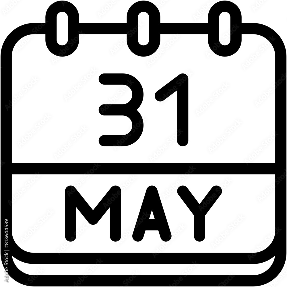 Vector Icon Calendar, May, thirty one, 31, calendar date, monthly calendar, time and date, month, schedule Vector Icon Calendar, May, thirty one, 31, calendar date, monthly calendar, time and date, month, schedule