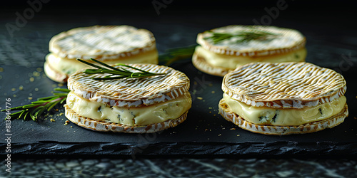 Four small sandwiches with cheese and herbs on top