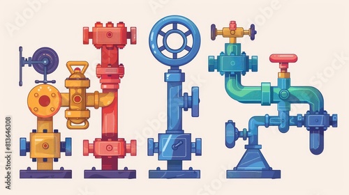 Steam valves flat design side view thermal systems theme water color Tetradic color scheme photo