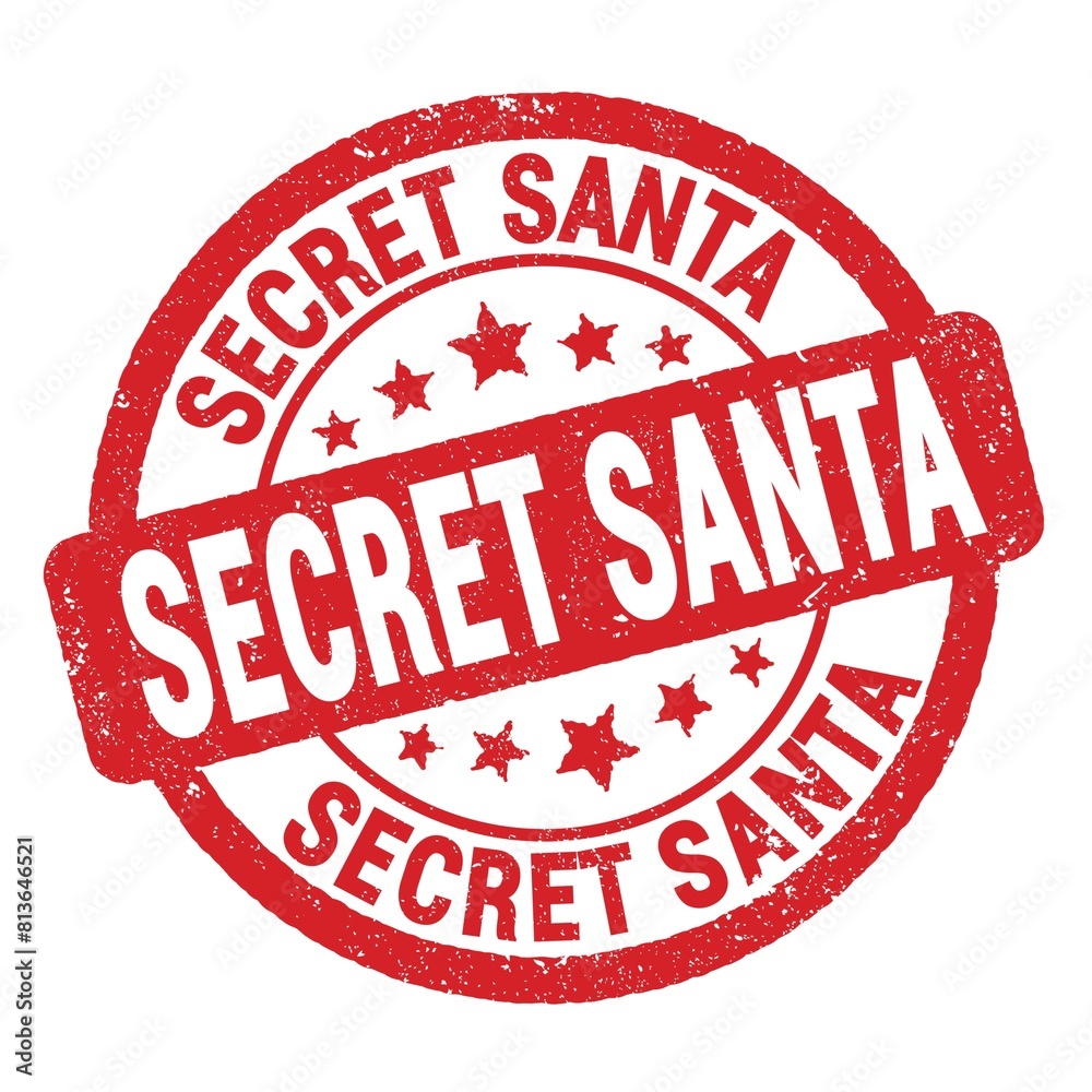 SECRET SANTA text written on red round stamp sign. SECRET SANTA text written on red round stamp sign.