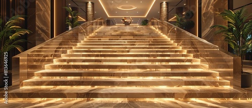 Luxurious ascent, a grand staircase that visually represents financial success and ambitious goals