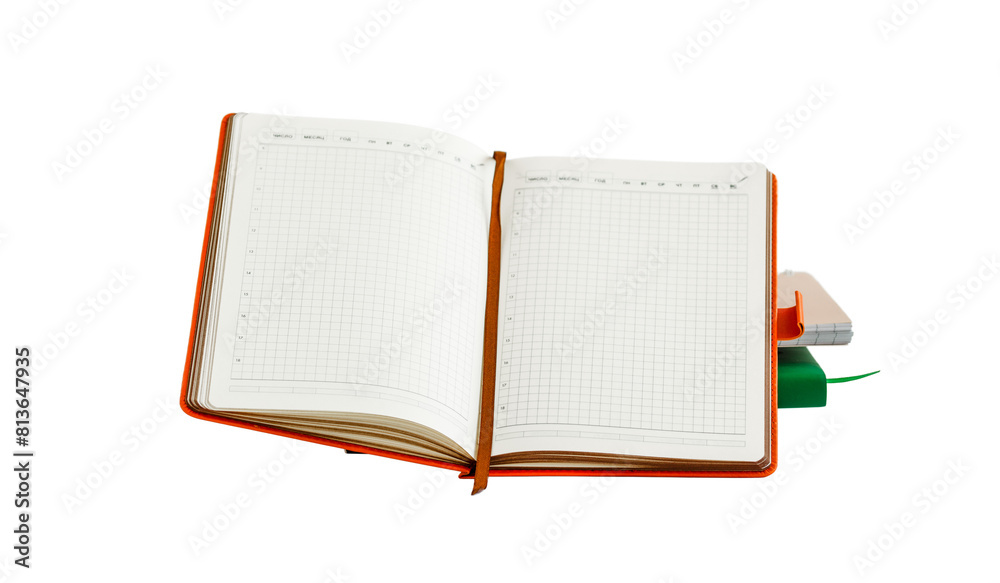 © Baurzhan I - Composition with stack of notepads isolated on white. Opened blank notepad. © Baurzhan I - Composition with stack of notepads isolated on white. Opened blank notepad.