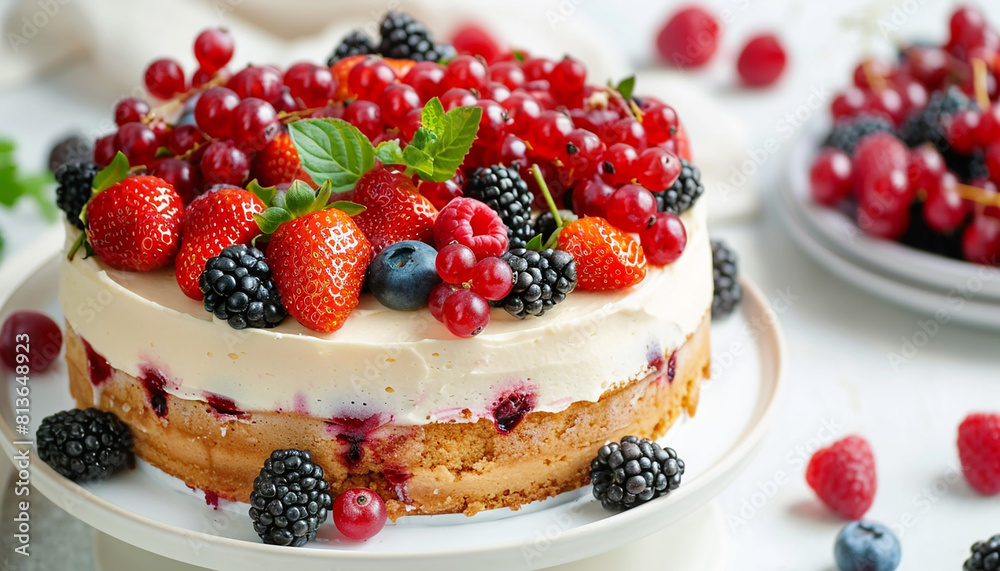 vanilla cake with different berries on the plate generated by AI vanilla cake with different berries on the plate generated by AI