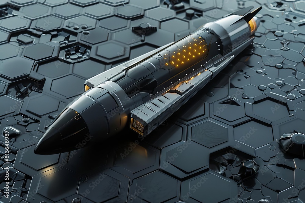 futuristic starship rocket with thermal protection hex tiles 3d render ...
