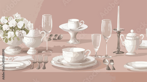 Elegant table setting on color backgroundd closeup Vector