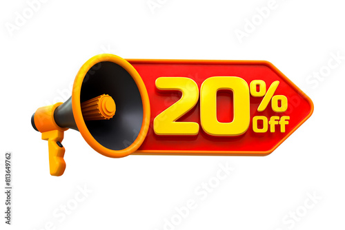 3d sales discount Number 20 percentage price tag for discount sale promotion concept by 3d render
