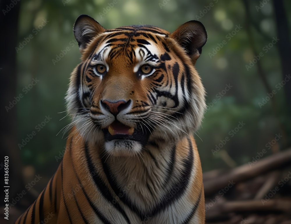 Fototapeta premium Portrait of Asia Bengal tiger that looking at camera isolated on clean png background, hunter in the forest, wildlife concept.
