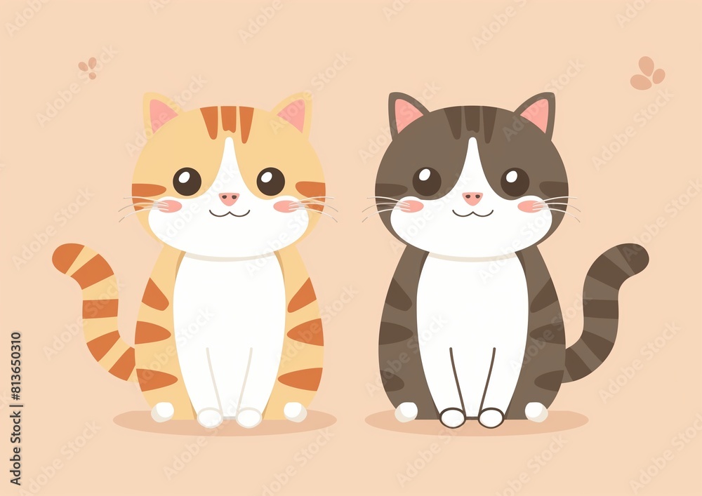 Cute Cartoon Orange and Grey Tabby Cats Sitting Together Cute Cartoon Orange and Grey Tabby Cats Sitting Together