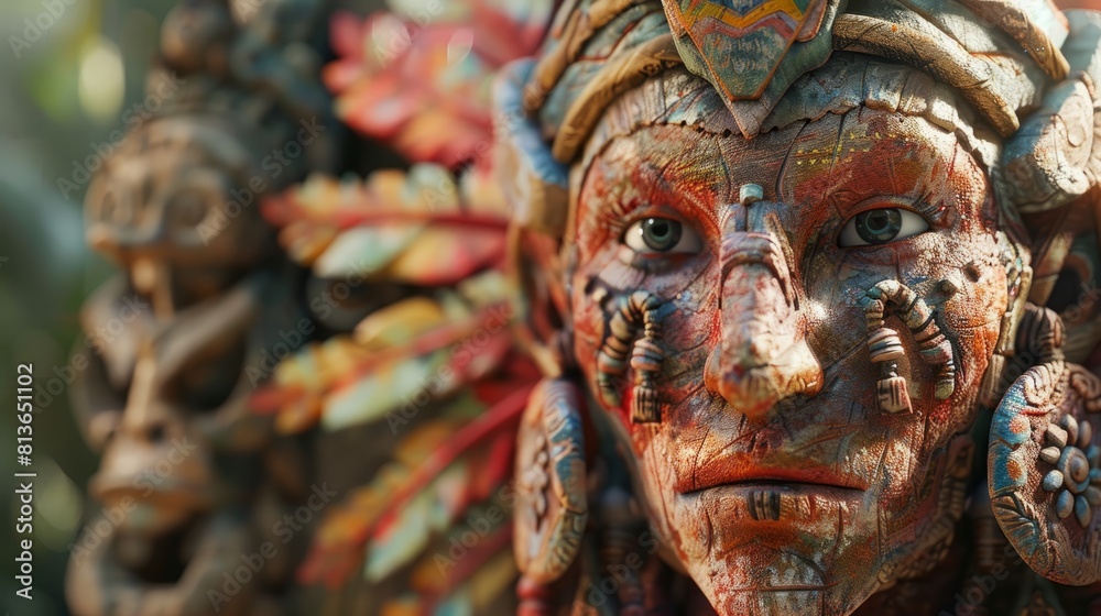 close-up of a Native American man wearing a traditional headdress close-up of a Native American man wearing a traditional headdress