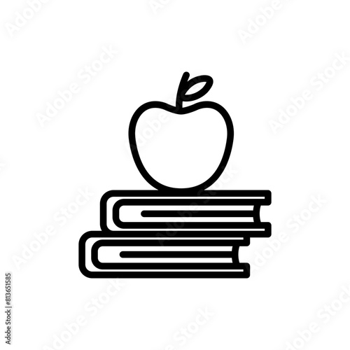 Apple and book line icon. Education icon. Apple and book icon isolated on white background. Transparent background, minimalist symbol. Vector images