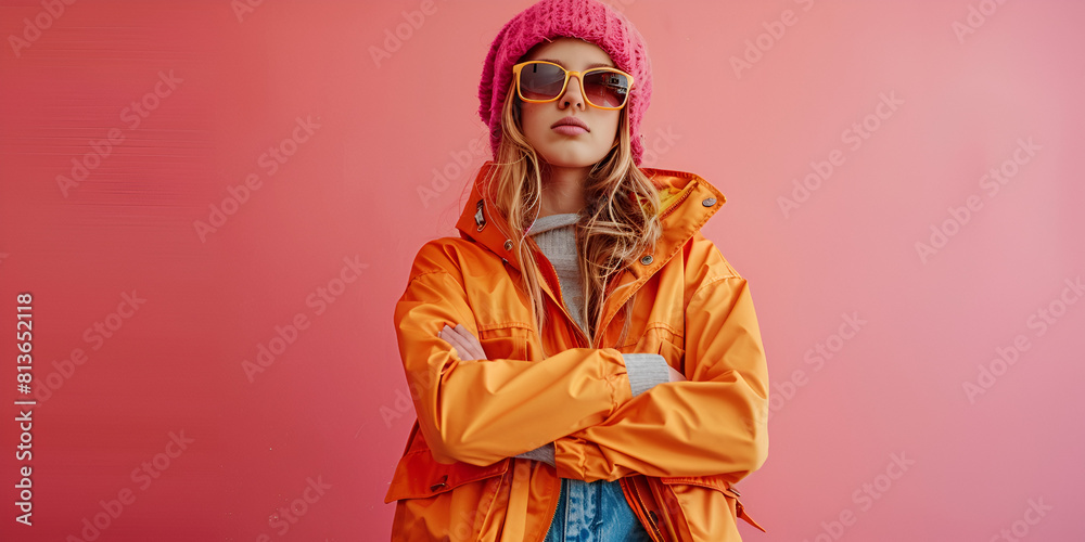 woman fashion model in winters dress posing for pictures