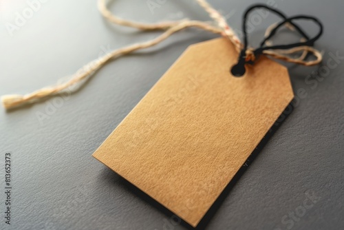 Blank Brown Tag with String on a Dark Background for Branding Mockup