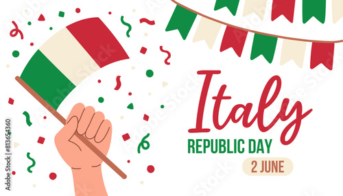 Italy republic day greeting card, banner with template text vector illustration. Italian memorial holiday 2nd of June © spirka.art