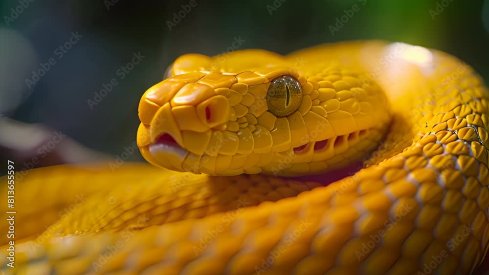 Close-up of a yellow Boga dendrophila snake. Close-up of a yellow Boga dendrophila snake.