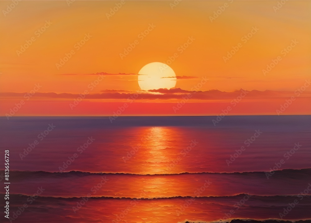 A landscape showing the red disk of the sun reflecting on the surface of the Pacific Ocean. A landscape showing the red disk of the sun reflecting on the surface of the Pacific Ocean.