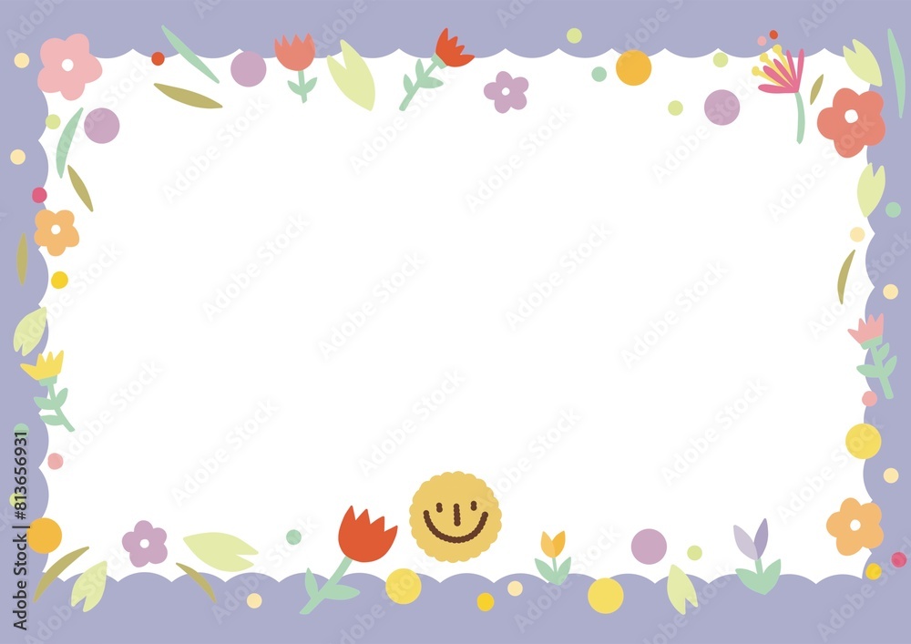 cute tiny colorful flowers with leave frame in white background. paper , note , planner , diary and presentation background decoration.