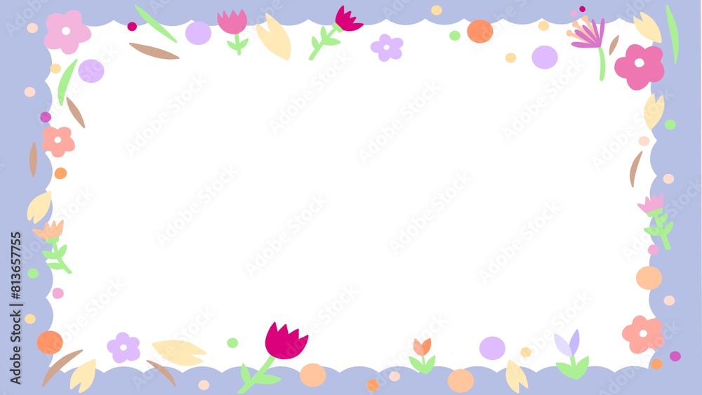 cute tiny colorful flowers with leave frame in white background. paper , note , planner , diary and presentation background decoration.
