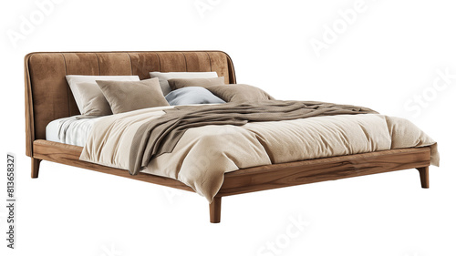 Furniture Nodic style of double bed isolated on a white background,