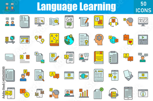 Language Learning Icons Set. Editable Stroke. Pixel Perfect