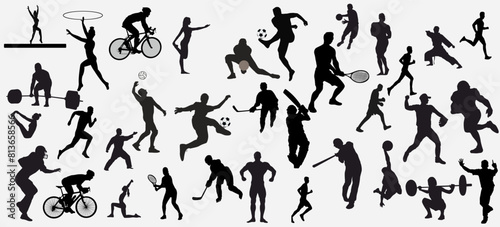 set of sports people silhouette. Collection of sports people in pose. 