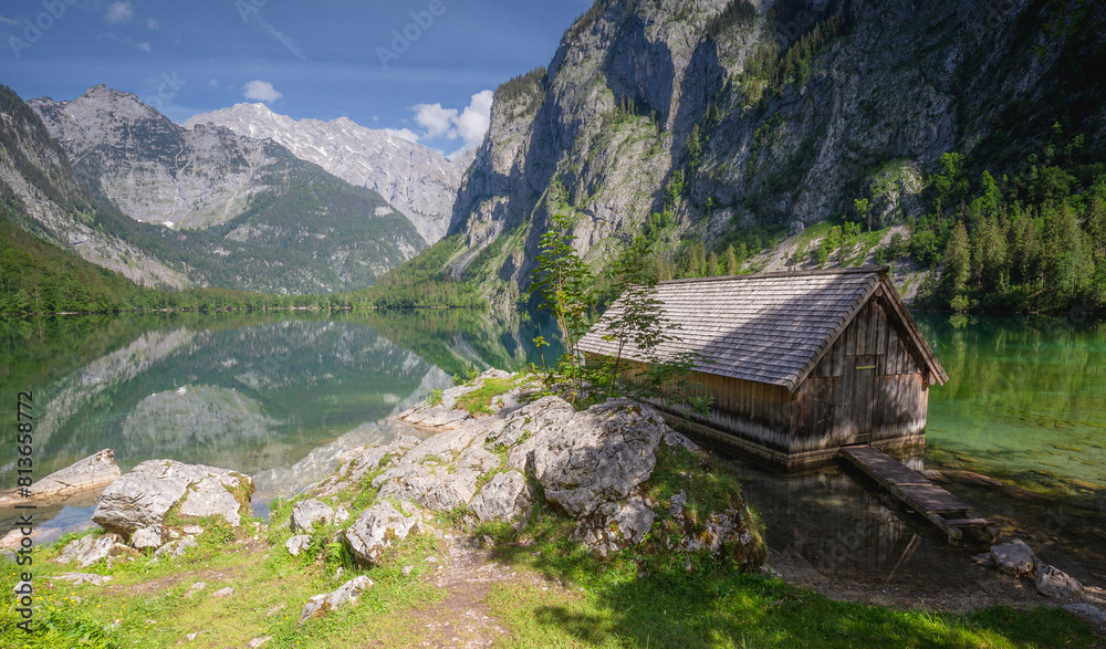 Bootshaus am Obersee lake in Berchtesgaden National Park, Alps Germany Bootshaus am Obersee lake in Berchtesgaden National Park, Alps Germany