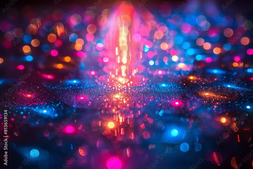 A colorful, abstract background with a bright red and blue light A colorful, abstract background with a bright red and blue light