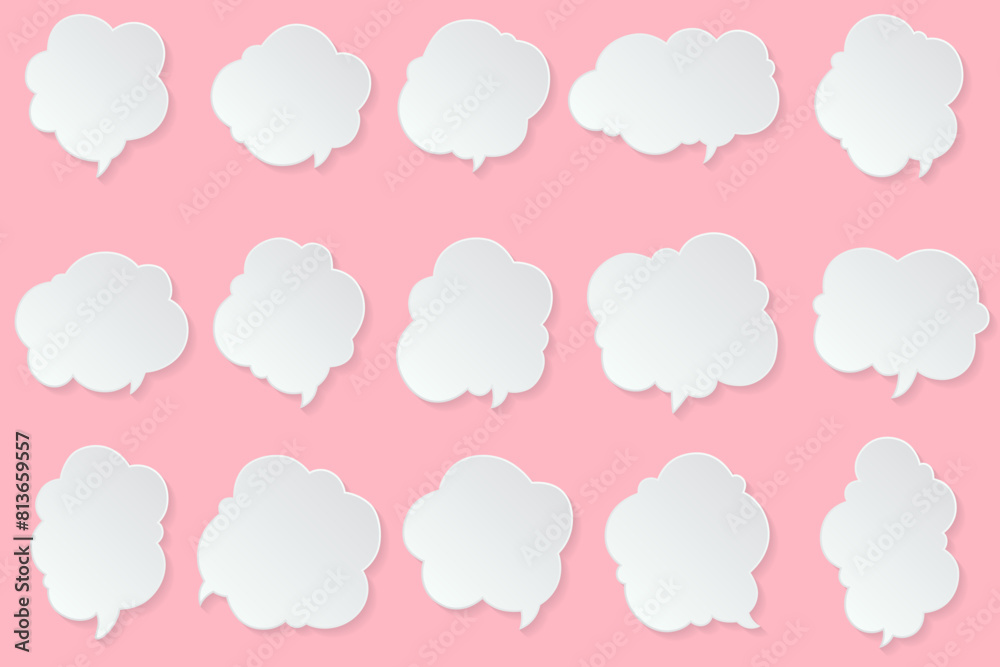 White paper cut speech bubbles, Abstract icon different shapes blank doodle bubbles, banners Template ready for use in web or print design isolated, 3D effect comics message balloon template. White paper cut speech bubbles, Abstract icon different shapes blank doodle bubbles, banners Template ready for use in web or print design isolated, 3D effect comics message balloon template.