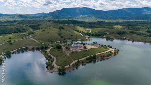 Aerial view of Bukit Batu at Lake Riam Kanan, Banjarbaru, South Kalimantan photo