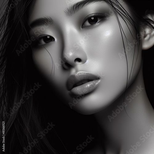 Close-up of an Asian woman full of pure beauty
