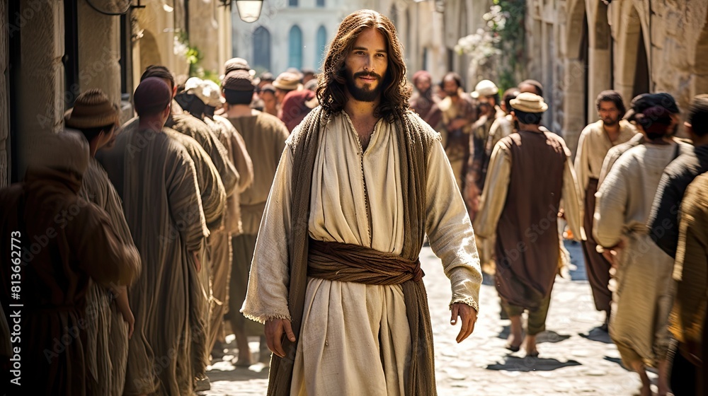 Jesus walking on streets of Jerusalem