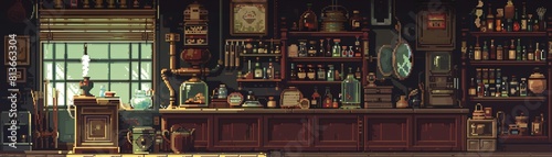 A pixel art image of an old-fashioned pharmacy photo