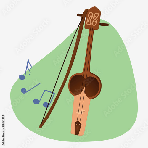 An ancient Turkic stringed bowed instrument, the Kobyz. National musical instrument of Kazakhstan. Vector illustration
