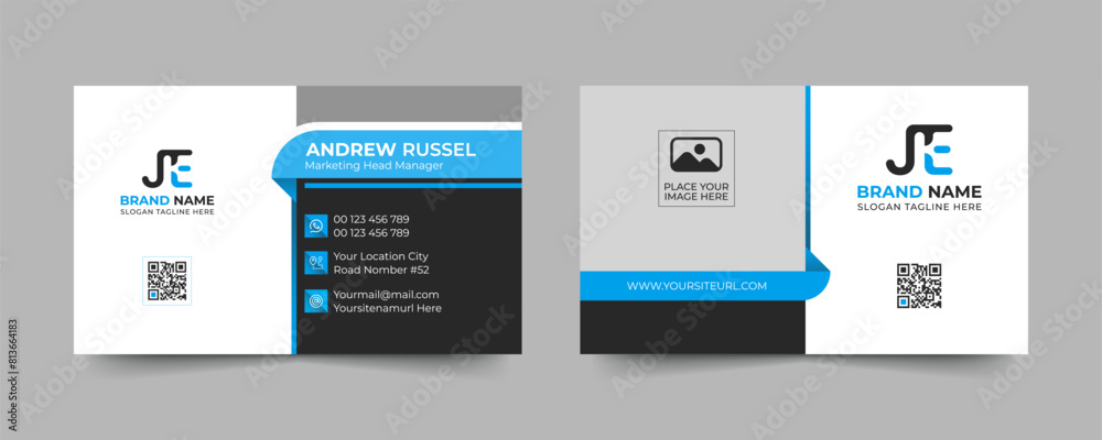 Blue modern and creative business card template. Simple clean visiting card design. Luxury and elegant visit card layout. Easy editable business for design with vector illustration. Blue modern and creative business card template. Simple clean visiting card design. Luxury and elegant visit card layout. Easy editable business for design with vector illustration.