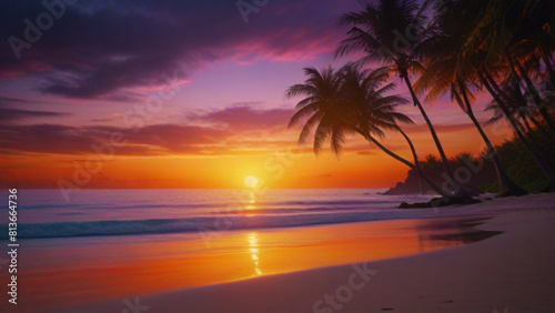 Beautiful sunset on tropical beach vector illustration © theeve
