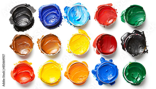 strokes of colorful oil paints on white background, top view