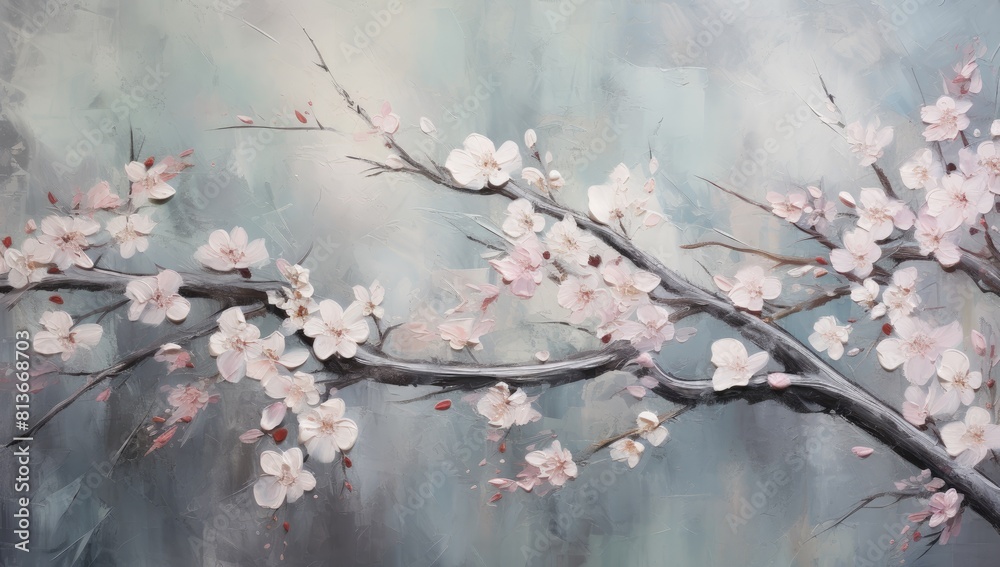 Fototapeta premium Sakura Serenity: Painting Capturing the Grace of a Cherry Blossom Tree in Bloom