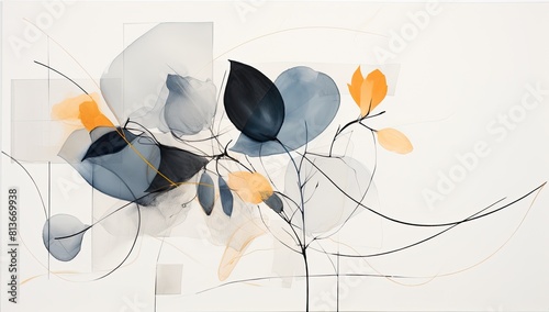 Radiant Petals: Energetic Abstract Painting Centered Around a Blossoming Flower Amidst Bold Colors photo