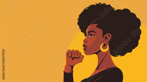 Black woman cartoon and fist up in side view design