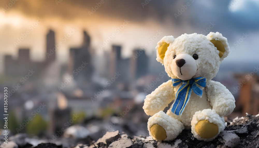 Teddy Bear Perched on Pile of Rocks. Generative AI Teddy Bear Perched on Pile of Rocks. Generative AI