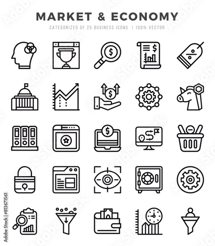Market & Economy icons set. Vector illustration.