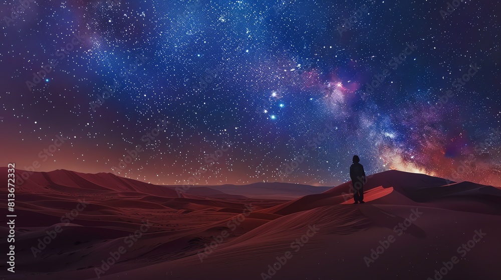 The image is a beautiful landscape of a desert at night. The sky is full of stars and the sand dunes are a warm, golden color. The image is a beautiful landscape of a desert at night. The sky is full of stars and the sand dunes are a warm, golden color.