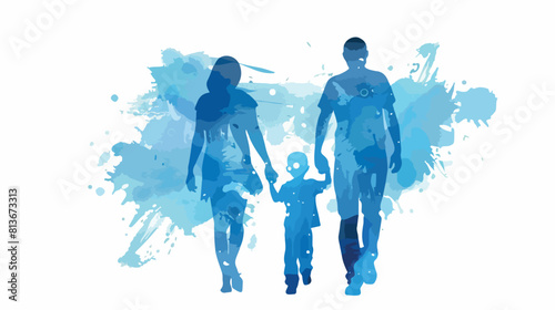 Blurred blue contour of pictogram parents with a litte