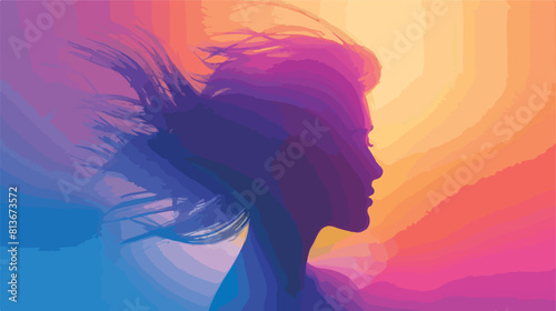 Blurred colorful silhouette of faceless woman with